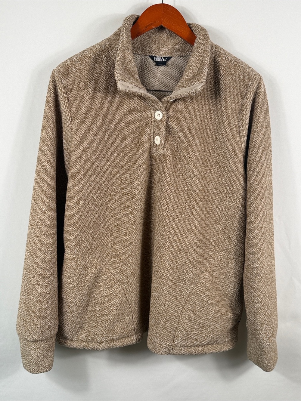 Eddie Bauer Taupe Button Neck Sweater. Womens Size L. Cozy & Comfy